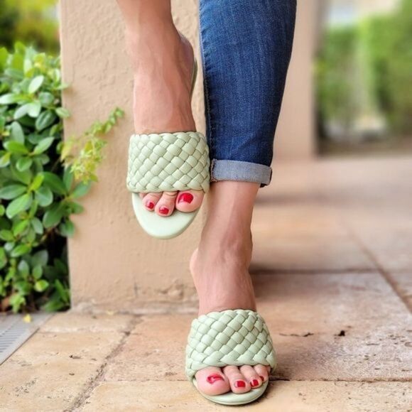 Women's High Heel Mule Sandals Sage Color - Picture 4 of 8